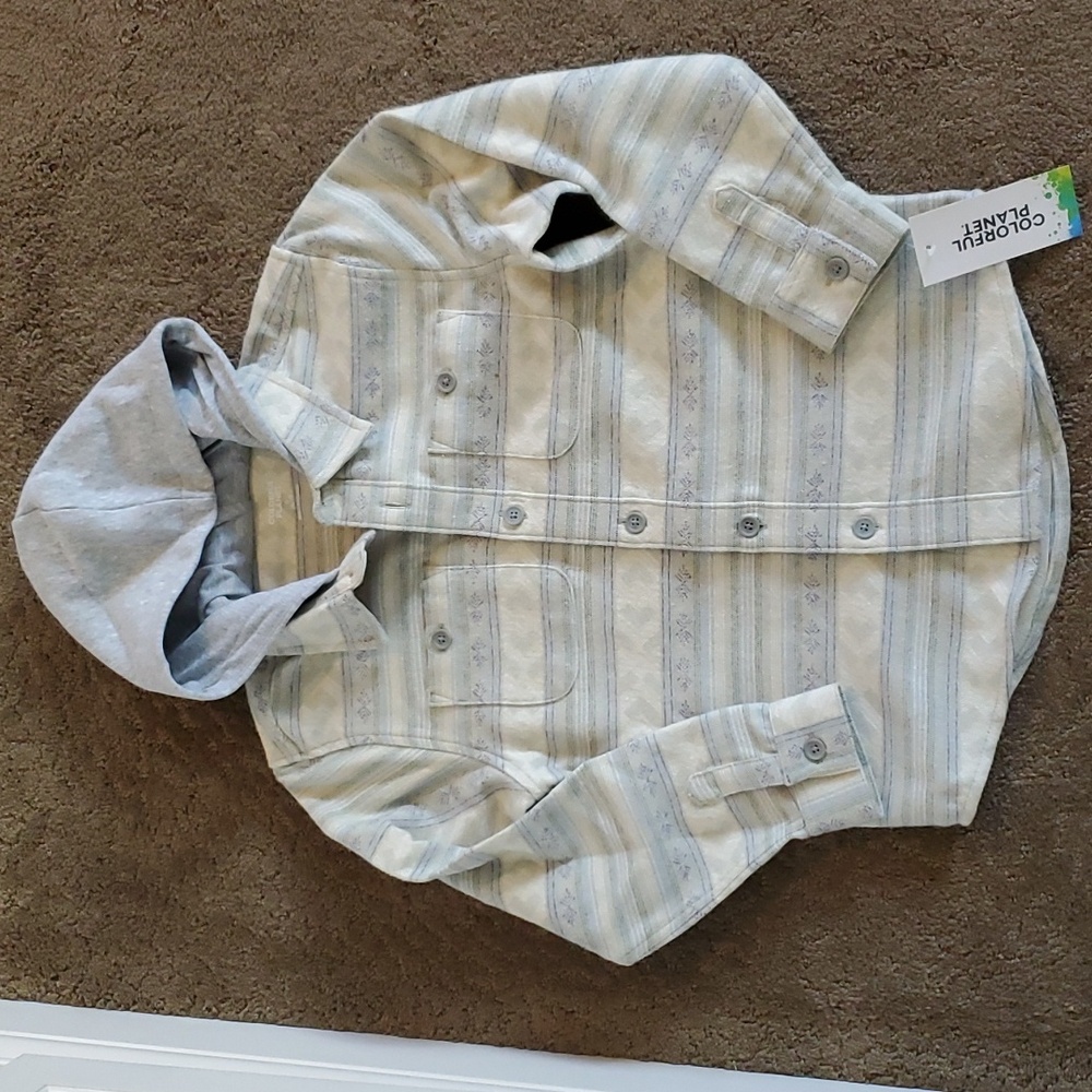 Boys Colorful Planet Printed Flannel Shacket with Hood Size Sm 6/7 L 10/12 NWT
